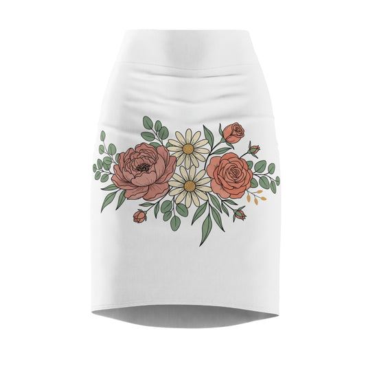 Autumn Bouquet Pencil Skirt — Watercolor Floral Midi